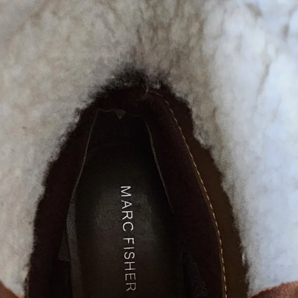 Marc Fisher Tan Suede Sherpa-Lined Lace-Up Winter Boots – Size 8M - Picture 11 of 12